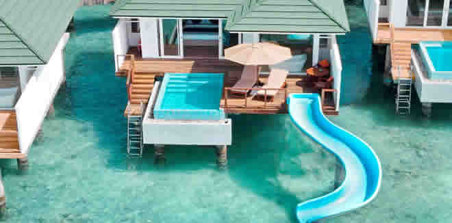 water bungalow with slide