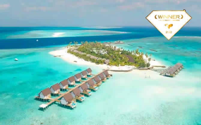 Fushifaru Maldives: water villas aerial