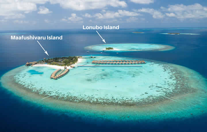 Lonubo private island in maldives aerial