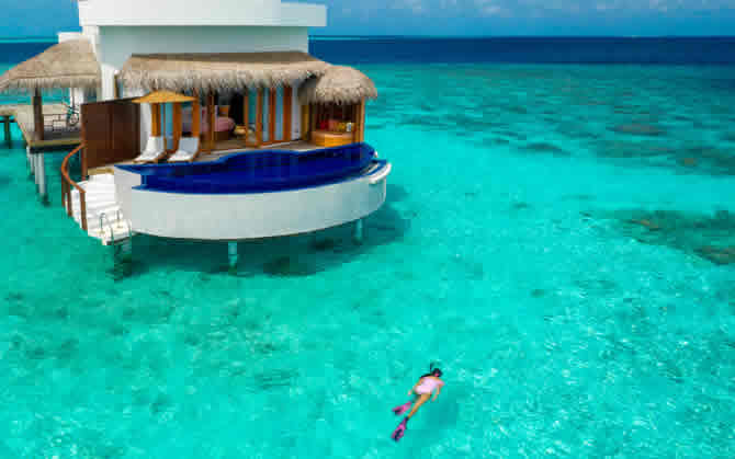 luxury water villa with pool for honeymoon